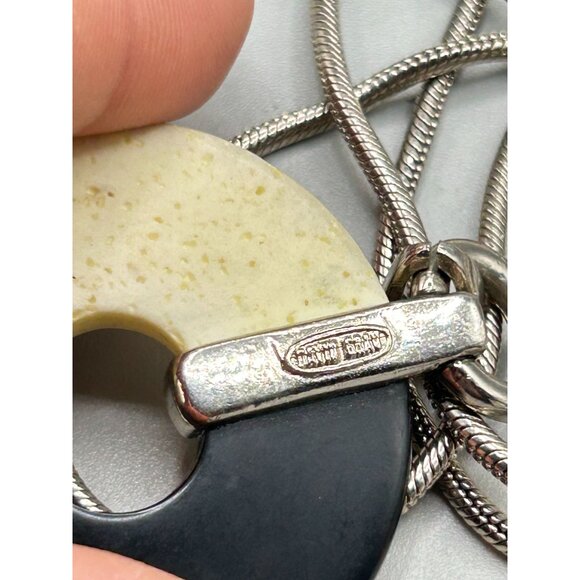 Vintage Signed David Grau Necklace Black and Off White with Silver Tone Chain - Picture 7 of 9